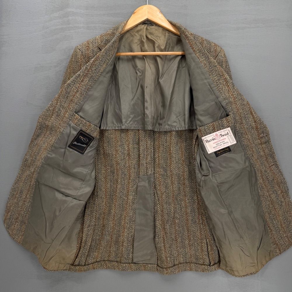Vintage Harris Tweed Blazer Brown Herringbone Striped Wool Sport Coat 38R - Picture 6 of 9